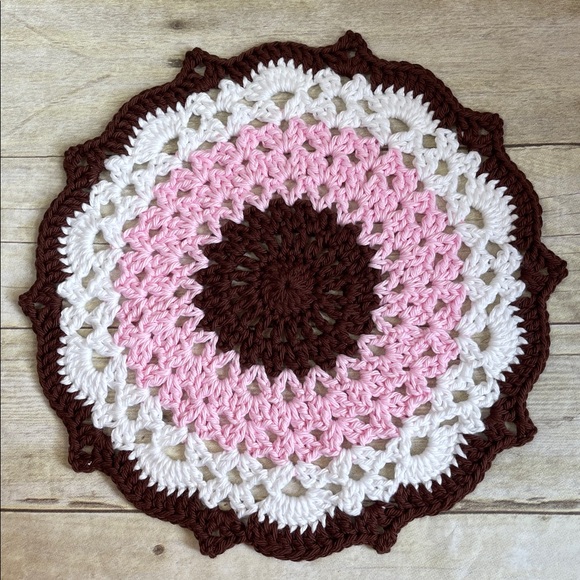 Hand Crafted Other - 12 Inch Crochet Neapolitan Colors Pink White Chocolate Cotton Doily